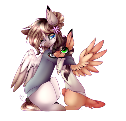 Size: 963x924 | Tagged: safe, artist:hyshyy, imported from derpibooru, oc, oc only, oc:evelynn, oc:izze, pegasus, pony, clothes, female, hug, mare, shirt, simple background, transparent background