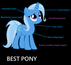 Size: 1244x1140 | Tagged: safe, imported from derpibooru, trixie, best pony, black background, cute, female, simple background, solo, text