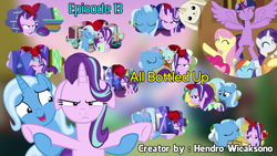 Size: 1366x768 | Tagged: safe, artist:hendro107, imported from derpibooru, applejack, fluttershy, pinkie pie, rainbow dash, rarity, starlight glimmer, trixie, twilight sparkle, alicorn, all bottled up, anger magic, floppy ears, magic, mane six, twilight sparkle (alicorn)