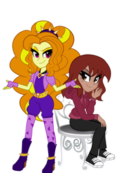 Size: 1024x1472 | Tagged: safe, artist:wubcakeva, imported from derpibooru, adagio dazzle, oc, equestria girls, rainbow rocks, boots, clothes, converse, equestria girls-ified, fingerless gloves, gem, gloves, high heel boots, hoodie, looking at you, shoes, simple background, siren gem, sitting, smiling, sneakers, sweater