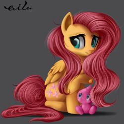 Size: 3508x3508 | Tagged: safe, artist:ailatf, imported from derpibooru, fluttershy, chao, pegasus, pony, crossover, cute, female, folded wings, looking away, mare, raised hoof, shyabetes, simple background, sitting, smiling, sonic the hedgehog (series), wings