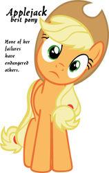 Size: 900x1420 | Tagged: safe, imported from derpibooru, applejack, earth pony, pony, best pony, female, op is wrong, simple background, solo, white background