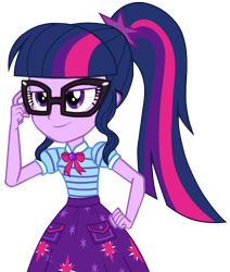 Size: 568x670 | Tagged: safe, artist:rare-fashions15, imported from derpibooru, sci-twi, twilight sparkle, equestria girls, equestria girls series, school of rock, bowtie, clothes, female, geode of telekinesis, glasses, magical geodes, ponytail, simple background, skirt, solo, transparent background, vector