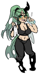 Size: 573x1066 | Tagged: safe, artist:/d/non, imported from derpibooru, oc, oc only, oc:catrine, satyr, exercise, female, offspring, parent:queen chrysalis, simple background, solo, transparent background, water