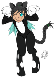 Size: 571x800 | Tagged: safe, alternate version, artist:dj-black-n-white, edit, imported from derpibooru, oc, oc only, oc:mistake, satyr, clothes, costume, halloween, holiday, offspring, parent:queen chrysalis, simple background, transparent background