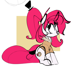 Size: 2084x1930 | Tagged: safe, artist:hattsy, imported from derpibooru, oc, oc only, oc:marshmallow, pony, clothes, hat, ponytail, sitting, smiling
