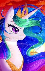 Size: 1700x2700 | Tagged: safe, artist:clefficia, imported from derpibooru, princess celestia, alicorn, pony, crown, female, jewelry, mare, regalia, solo, sun