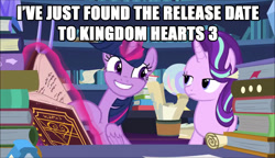 Size: 1280x738 | Tagged: safe, edit, edited screencap, imported from derpibooru, screencap, starlight glimmer, twilight sparkle, alicorn, shadow play, caption, disney, image macro, kingdom hearts, kingdom hearts 3, meme, obligatory pony, twilight sparkle (alicorn)