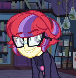 Size: 4000x4102 | Tagged: safe, artist:orin331, imported from derpibooru, moondancer, dancerverse, equestria girls, alternate hairstyle, alternate universe, clothes, equestria girls-ified, female, glasses, short hair, smiling, solo