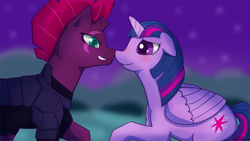 Size: 1500x844 | Tagged: safe, artist:kuro-shikoku, imported from derpibooru, fizzlepop berrytwist, tempest shadow, twilight sparkle, alicorn, my little pony: the movie, female, lesbian, shipping, tempestlight, twilight sparkle (alicorn)