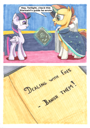 Size: 1240x1754 | Tagged: safe, artist:frenkieart, imported from derpibooru, sunburst, twilight sparkle, alicorn, pony, book, comic, traditional art, twilight sparkle (alicorn)