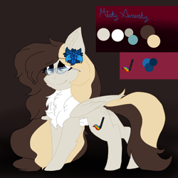 Size: 2560x2560 | Tagged: safe, artist:brokensilence, imported from derpibooru, oc, oc only, oc:misty serenity, pegasus, pony, butt freckles, chest fluff, flower, flower in hair, freckles, glasses, ponysona, reference sheet, solo