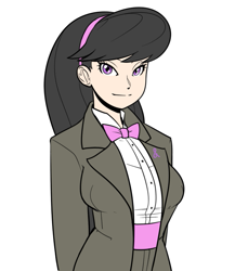 Size: 623x718 | Tagged: dead source, safe, artist:reiduran, imported from derpibooru, octavia melody, human, bowtie, clothes, female, humanized, long hair, looking at you, simple background, smiling, solo, suit, white background