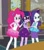 Size: 636x720 | Tagged: safe, imported from derpibooru, screencap, pinkie pie, rarity, sci-twi, twilight sparkle, dinosaur, sauropod, equestria girls, equestria girls series, school of rock, bone, clothes, cropped, crossed arms, female, geode of shielding, geode of telekinesis, glasses, hairband, magical geodes, pantyhose, ponytail, rarity peplum dress, skirt, smiling