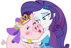 Size: 1288x873 | Tagged: safe, artist:thebar, edit, edited screencap, imported from derpibooru, screencap, rarity, pig, a queen of clubs, equestria girls, equestria girls series, background removed, blushing, bracelet, eyes closed, female, gem, hug, jewelry, not a vector, rarity peplum dress, simple background, solo, transparent background