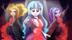 Size: 1280x720 | Tagged: safe, artist:faith-wolff, imported from derpibooru, adagio dazzle, aria blaze, sonata dusk, fanfic:the bridge, equestria girls, alternate clothes, alternate costumes, alternate hairstyle, bedroom eyes, clothes, crossover, disney, dress, female, gem, halloween, hocus pocus, hocus pocus (film), holiday, magic, mary sanderson, sanderson sisters, sarah sanderson, siren gem, the dazzlings, trio, winifred sanderson, witch