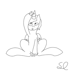 Size: 1016x1016 | Tagged: safe, artist:sketchlines, imported from derpibooru, oc, oc only, oc:electrical note, alicorn, dracony, hybrid, confused, one layer, solo, tapping