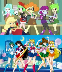 Size: 1617x1872 | Tagged: safe, edit, edited screencap, imported from derpibooru, screencap, applejack, cherry crash, mystery mint, paisley, scribble dee, watermelody, a queen of clubs, equestria girls, equestria girls series, amy anderson, anime reference, applejack is best facemaker, applejack is not amused, background human, clothes, comparison, cute, female, flower, geode of super strength, lita kino, manga, meatball head, mina aino, photobomb, raye hino, reference, rose, sailor jupiter, sailor mars, sailor mercury, sailor moon, sailor scout, sailor venus, scribblebetes, serena tsukino, tuxedo jack, tuxedo mask, unamused
