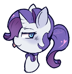 Size: 418x427 | Tagged: safe, artist:urbanqhoul, imported from derpibooru, rarity, unicorn, bust, female, lidded eyes, mare, simple background, smiling, solo, tongue out, transparent background