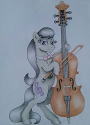 Size: 1394x1932 | Tagged: safe, artist:maximustimaeus, imported from derpibooru, octavia melody, pony, bow (instrument), cello, cello bow, female, musical instrument, solo, traditional art