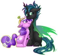 Size: 1024x991 | Tagged: safe, artist:whitehershey, imported from derpibooru, screwball, oc, oc:mothball, changeling, earth pony, hybrid, pony, fanfic:daughter of discord, backwards cutie mark, blushing, canon x oc, changeling oc, digital art, duo, female, interspecies offspring, male, mare, next generation, offspring, offspring shipping, parent:discord, parent:fluttershy, parent:queen chrysalis, parents:discoshy, simple background, straight, transparent background