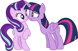 Size: 2899x1903 | Tagged: safe, artist:davidsfire, imported from derpibooru, starlight glimmer, twilight sparkle, alicorn, pony, unicorn, boop, duo, duo female, female, mare, noseboop, simple background, transparent background, twilight sparkle (alicorn), vector