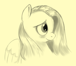 Size: 960x832 | Tagged: safe, artist:gela-g-i-s-gela, imported from derpibooru, fluttershy, pegasus, pony, blushing, bust, cute, daaaaaaaaaaaw, female, looking away, monochrome, portrait, profile, shyabetes, smiling, solo, wings