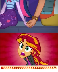 Size: 1920x2373 | Tagged: safe, edit, imported from derpibooru, screencap, sci-twi, sunset shimmer, timber spruce, twilight sparkle, equestria girls, equestria girls (movie), equestria girls series, star crossed, angry, discussion in the comments, female, holding hands, implied lesbian, implied scitwishimmer, implied shipping, male, open mouth, reeee, reeeeeeeeeeeeeeeeeeee, shipping, shipping denied, shipping drama, straight, timbertwi