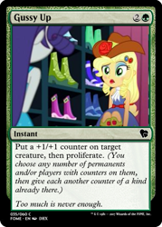 Size: 375x523 | Tagged: safe, imported from derpibooru, applejack, rarity, eqg summertime shorts, equestria girls, make up shake up, eyeshadow, lipstick, magic the gathering, makeup, trading card, trading card edit