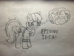 Size: 4032x3024 | Tagged: safe, artist:trini-mite, deleted from derpibooru, derpibooru exclusive, imported from derpibooru, big macintosh, cheerilee, sugar belle, clothes, crying, episode idea, sad, sweater, traditional art