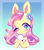 Size: 1197x1354 | Tagged: safe, artist:lnspira, imported from derpibooru, angel bunny, fluttershy, pegasus, pony, blue eyes, blushing, bust, cute, duo, flower, flower in hair, heart eyes, holding, looking at you, one eye closed, pink hair, portrait, shyabetes, smiling, wingding eyes, wink