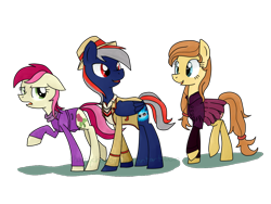 Size: 1024x768 | Tagged: safe, artist:charbycharby, imported from derpibooru, roseluck, oc, oc:cream heart, oc:gloom plus, pegasus, pony, clothes, fifth doctor, male, nyssa of traken, simple background, stallion, tegan jovanka, transparent background