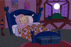 Size: 3973x2641 | Tagged: safe, artist:walliscolours, artist:willisninety-six, imported from derpibooru, fluttershy, pony, bedroom, night, sleeping