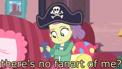 Size: 1920x1080 | Tagged: safe, edit, edited screencap, imported from derpibooru, screencap, lily pad (equestria girls), equestria girls, equestria girls series, pinkie sitting, child, female, hat, image macro, lily pad (g4), meme, pirate hat, solo, young