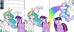 Size: 1808x800 | Tagged: safe, artist:dekomaru, imported from derpibooru, princess celestia, twilight sparkle, pony, tumblr:ask twixie, ask, censored, cigar, tumblr