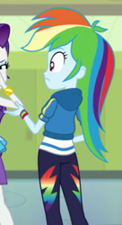 Size: 317x582 | Tagged: safe, imported from derpibooru, screencap, rainbow dash, a queen of clubs, equestria girls, equestria girls series, clothes, cropped, female, pants, rear view