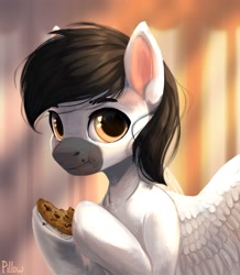 Size: 2000x2294 | Tagged: safe, artist:graypillow, imported from derpibooru, oc, oc only, pegasus, pony, cookie, eating, food, looking at you, male, solo, stallion