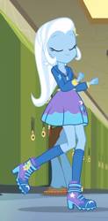 Size: 374x760 | Tagged: safe, imported from derpibooru, screencap, sandalwood, trixie, equestria girls, equestria girls series, overpowered (equestria girls), canterlot high, clothes, cute, diatrixes, hallway, hoodie, lockers, smug