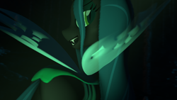 Size: 3840x2160 | Tagged: safe, artist:jankiefx, imported from derpibooru, queen chrysalis, changeling, changeling queen, 3d, female, fluffy, looking at you, looking back, smiling, solo, source filmmaker