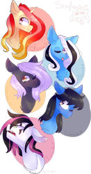 Size: 2698x5136 | Tagged: safe, artist:emily-826, imported from derpibooru, oc, oc only, oc:cloudy night, oc:emala jiss, oc:miss smile, oc:pretty shine, oc:sonica, pony, bust, female, high res, mare, one eye closed, portrait, tongue out, wink