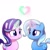 Size: 800x800 | Tagged: safe, artist:yosixi, imported from derpibooru, starlight glimmer, trixie, pony, unicorn, blushing, cute, diatrixes, duo, female, glimmerbetes, glowing horn, heart, lesbian, looking at each other, mare, shipping, startrix