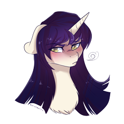 Size: 3000x3000 | Tagged: safe, artist:skylacuna, imported from derpibooru, oc, oc only, oc:cari dew, pony, unicorn, blushing, bust, female, floppy ears, high res, mare, portrait, simple background, solo, transparent background