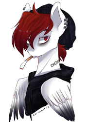 Size: 2147x2941 | Tagged: safe, artist:skylacuna, imported from derpibooru, oc, oc only, oc:gry, pegasus, pony, bust, cigarette, clothes, high res, male, portrait, simple background, solo, stallion, transparent background
