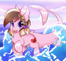 Size: 2000x1850 | Tagged: safe, artist:mrsremi, imported from derpibooru, oc, oc only, oc:ashee, original species, shark pony, chest fluff, commission, cute, female, heart eyes, looking at you, mare, ocbetes, solo, tongue out, water, wingding eyes