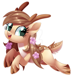 Size: 1024x1084 | Tagged: safe, artist:centchi, imported from derpibooru, oc, oc only, deer, antlers, cute, flower, flower in hair, ocbetes, simple background, solo, transparent background, watermark