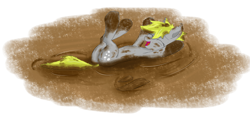 Size: 4049x1867 | Tagged: safe, artist:pzkratzer, imported from derpibooru, derpy hooves, butt, dirt, dirty, messy, mud, mud bath, muddy, on back, playing, plot, swamp, wet and messy