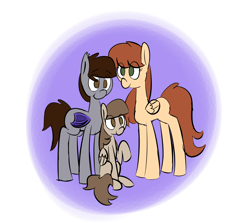 Size: 2800x2500 | Tagged: safe, artist:provolonepone, imported from derpibooru, oc, oc only, oc:autumn, oc:hazel, oc:moon sketch, bat pony, pegasus, pony, autumn moon, brown eyes, family, female, filly, foal, green eyes, shipping, size difference