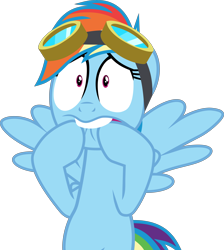 Size: 5700x6366 | Tagged: safe, artist:frownfactory, imported from derpibooru, rainbow dash, pegasus, pony, top bolt, absurd resolution, faic, female, goggles, mare, simple background, solo, transparent background, vector, wings, worried