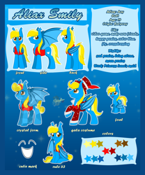 Size: 1000x1200 | Tagged: safe, artist:unisoleil, imported from derpibooru, oc, oc only, oc:aliax smily, bat pony, crystal pony, pony, clothes, colt, crystallized, female, hat, male, mare, reference sheet, rule 63, solo, stallion, top hat