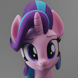 Size: 1500x1500 | Tagged: safe, artist:galawaille, imported from derpibooru, starlight glimmer, pony, unicorn, 3d, blender, bust, cute, female, glimmerbetes, looking at you, mare, portrait, simple background, smiling, solo, teeth